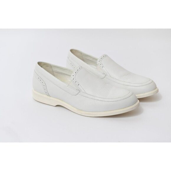 Hush Puppies White Leather Loafers Size 10.5 Slip in Summer Party Shoe - Picture 1 of 13